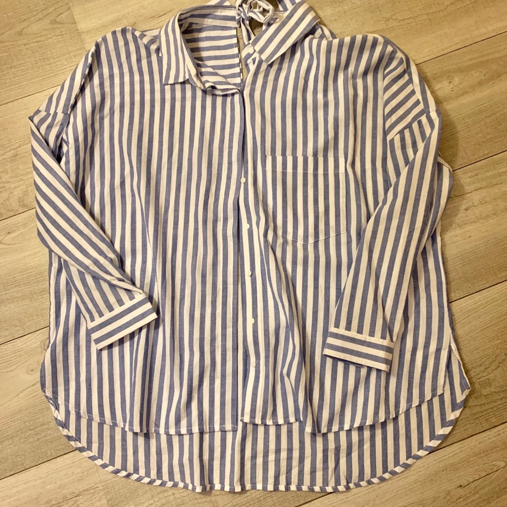 large  curve appeal striped button down